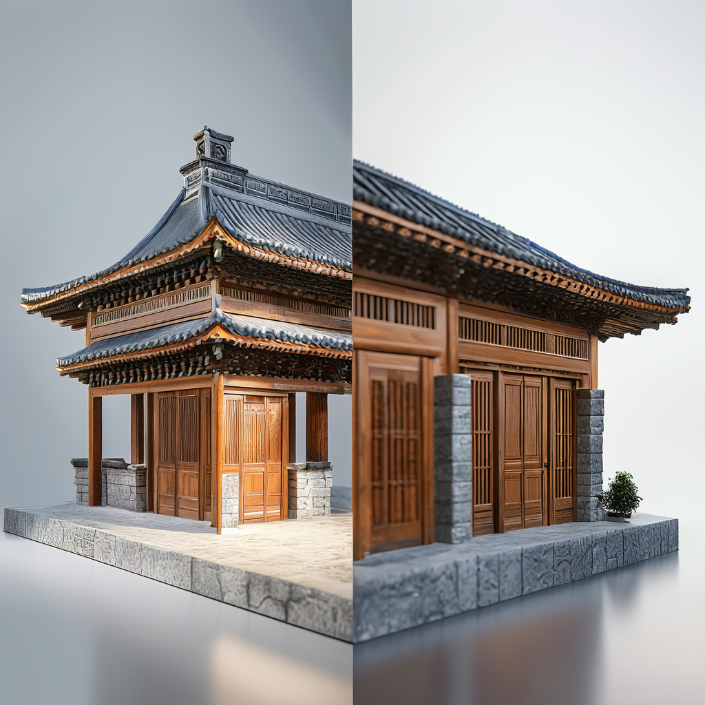 这种方式-古建筑三维实景模型与真实场景的对比图，展示高还原度