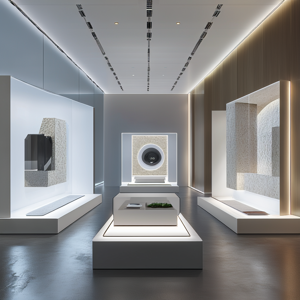 三种预算档位的VR展厅效果对比图：全景、轻量3D、数字孪生