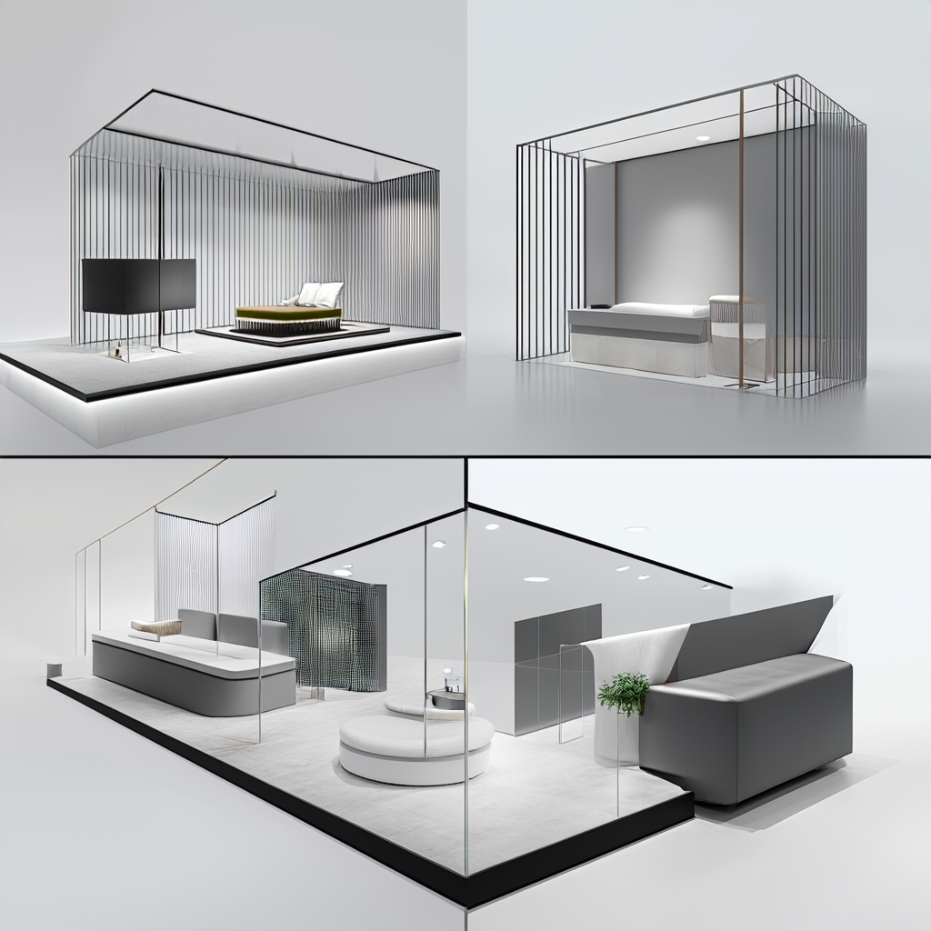 线上展厅-云展示平台方案对比图：展示全景、3D建模、Web3D三种效果